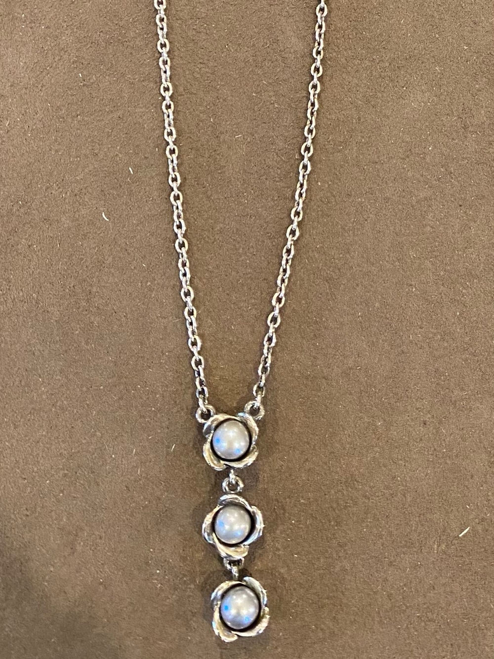 Sterling Silver Triple grey pearls Necklace
